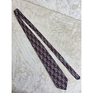 Zylos by George Machado‎ Mens Silk Tie Burgundy Blue Geometric Square Italy USA